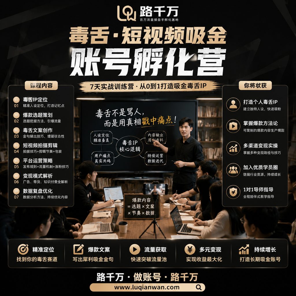 毒舌·短视频吸金账号孵化营课程资料