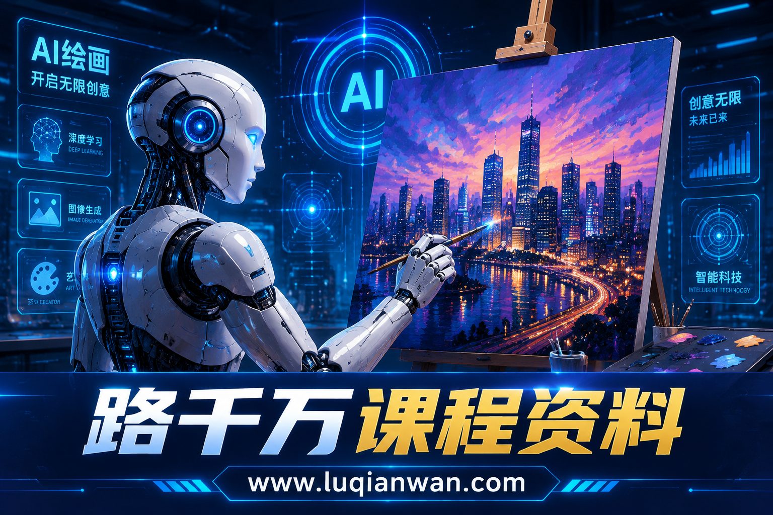 AI绘画发展:机器人绘画未来城市