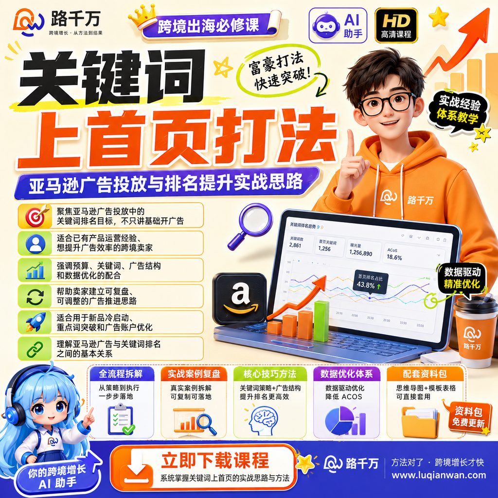 亚马逊广告富豪打法，实现快速关键词上首页课程主图