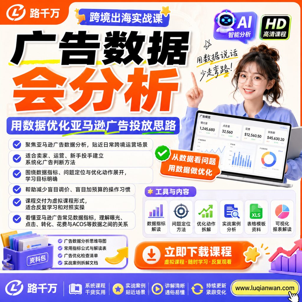 亚马逊广告数据分析及优化课程主图