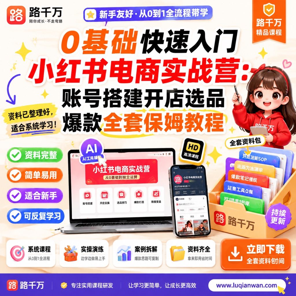 0基础快速入门小红书电商实战营:账号搭建开店选品爆款全套保姆教程课程资料