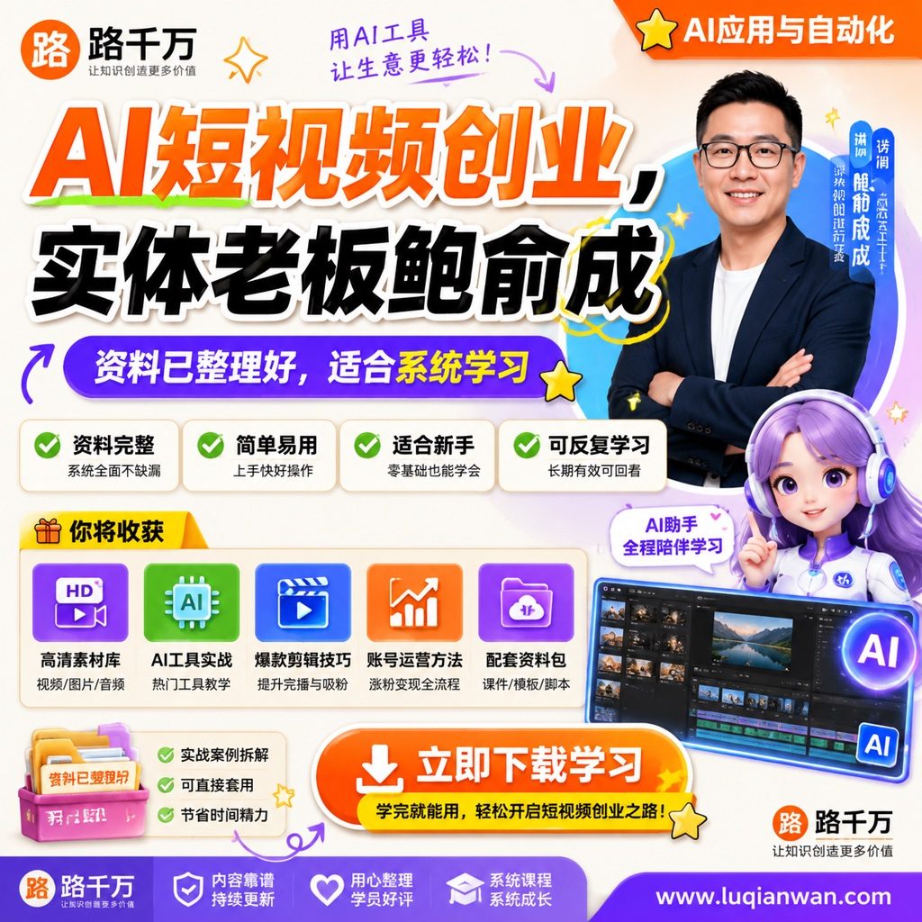 AI短视频创业,实体老板鲍俞成课程主图