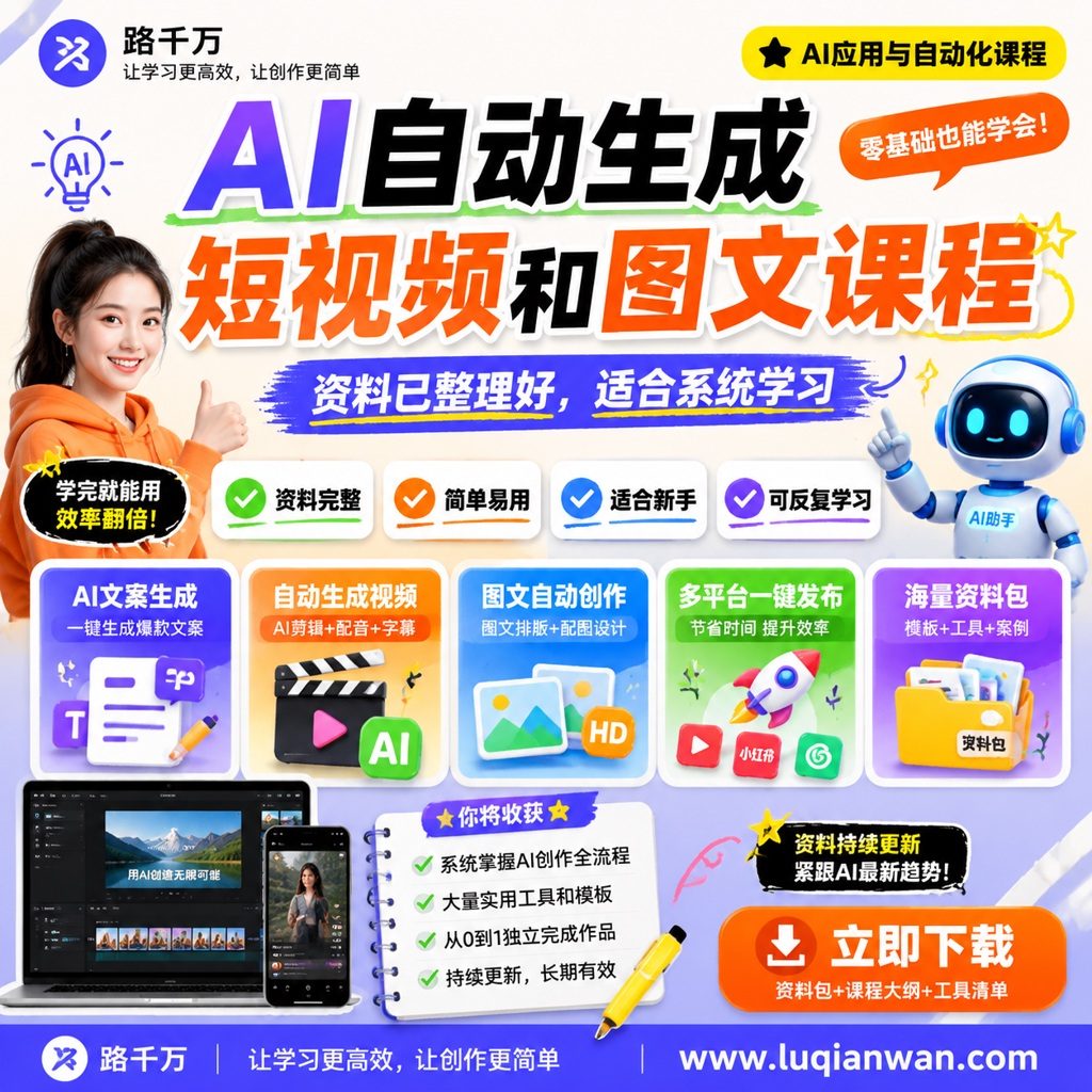 AI自动生成短视频和图文课程课程主图