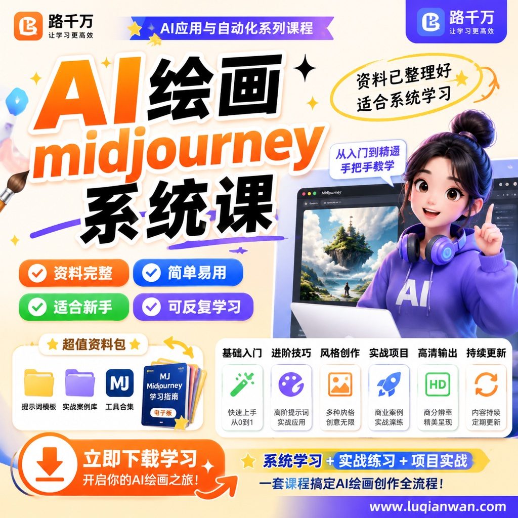 AI绘画midjourney系统课课程主图