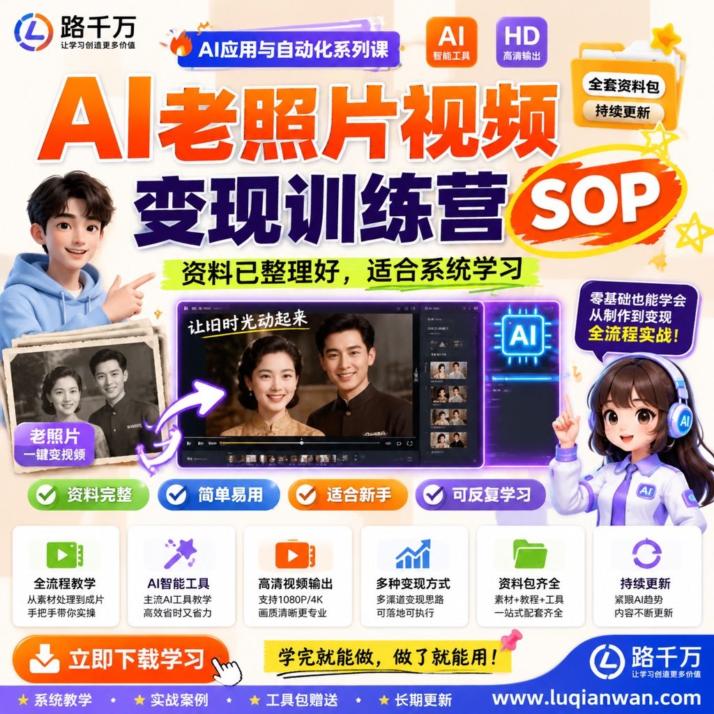 AI老照片视频变现训练营SOP课程主图