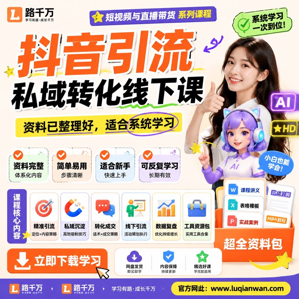 抖音引流私域转化线下课课程主图