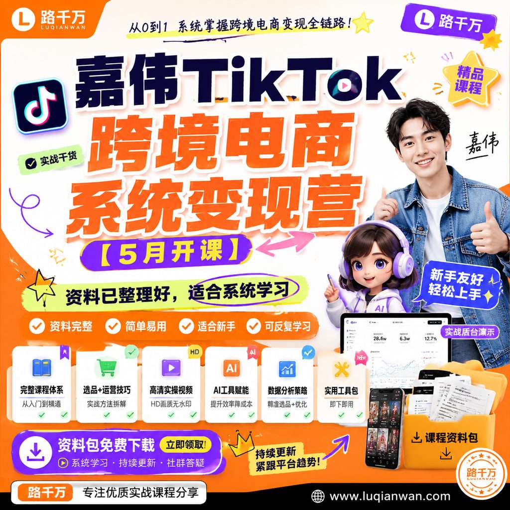 嘉伟TikTok跨境电商系统变现营【5月开课】课程主图
