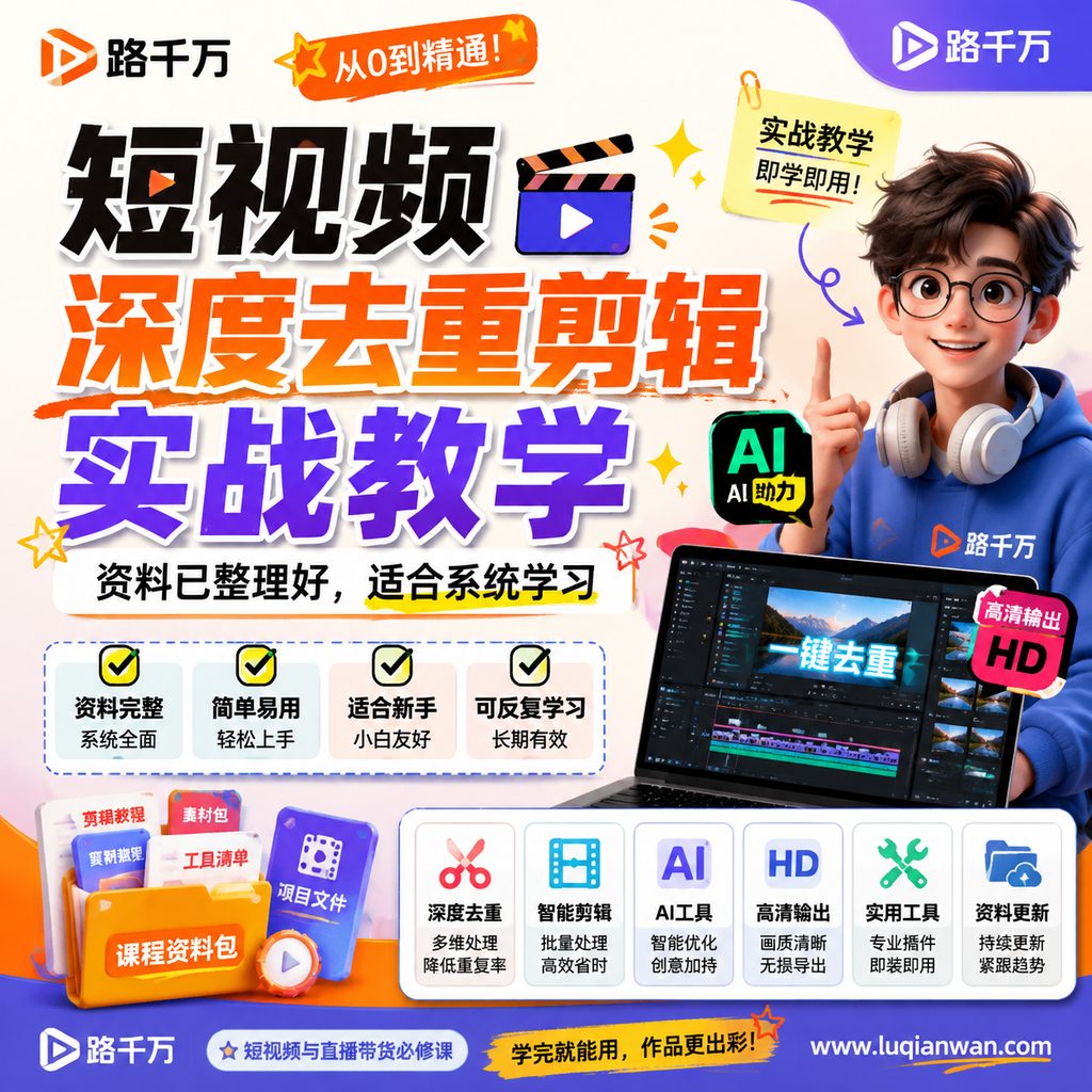 短视频深度去重剪辑实战教学课程主图