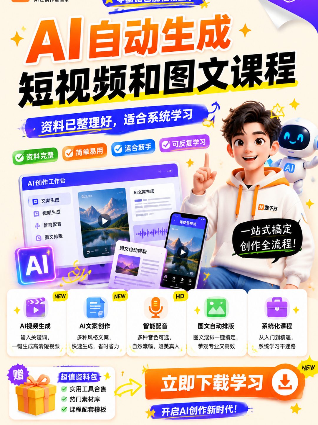 AI自动生成短视频和图文课程课程资料