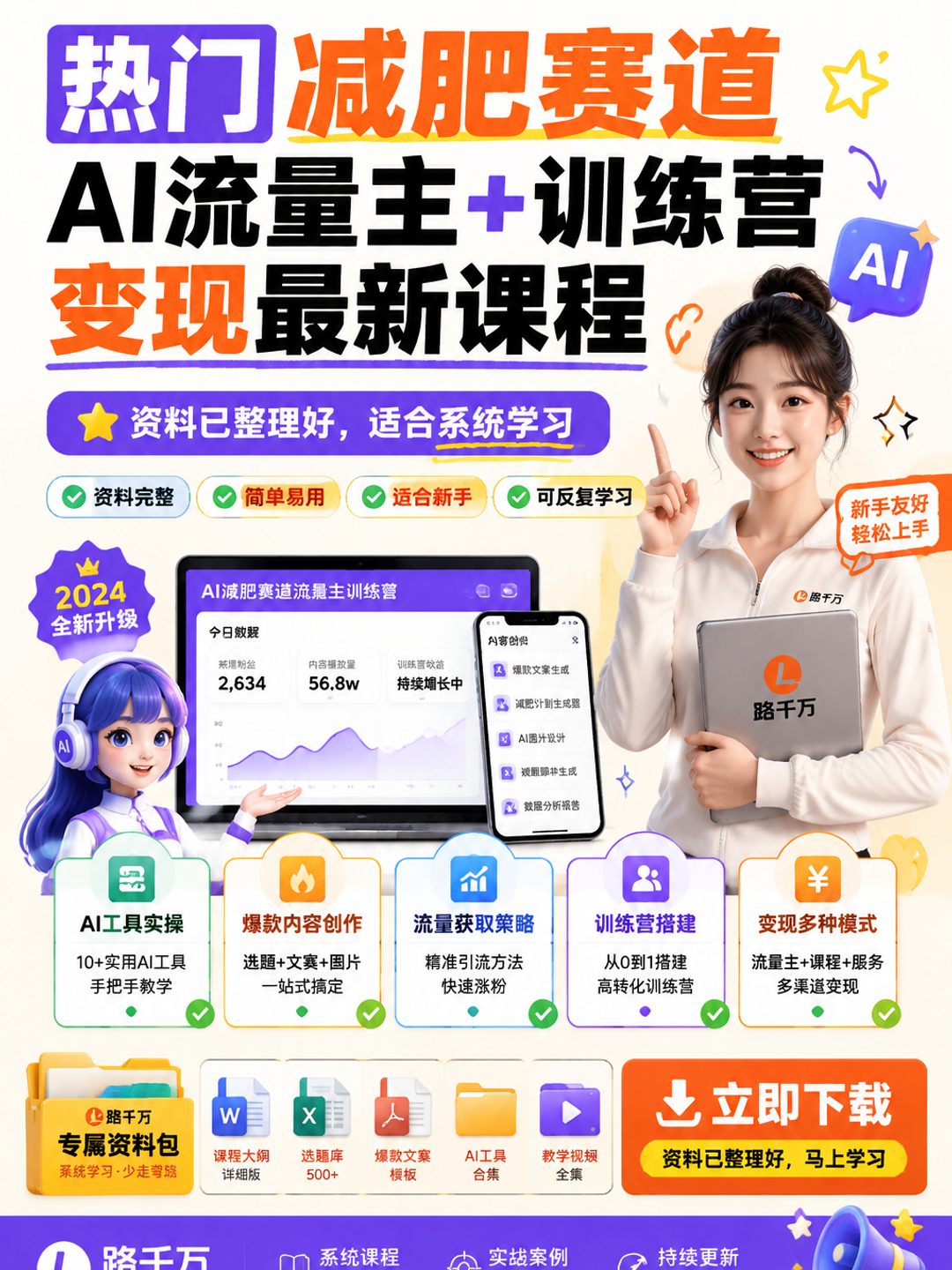 热门减肥赛道AI流量主+训练营变现最新课程课程资料