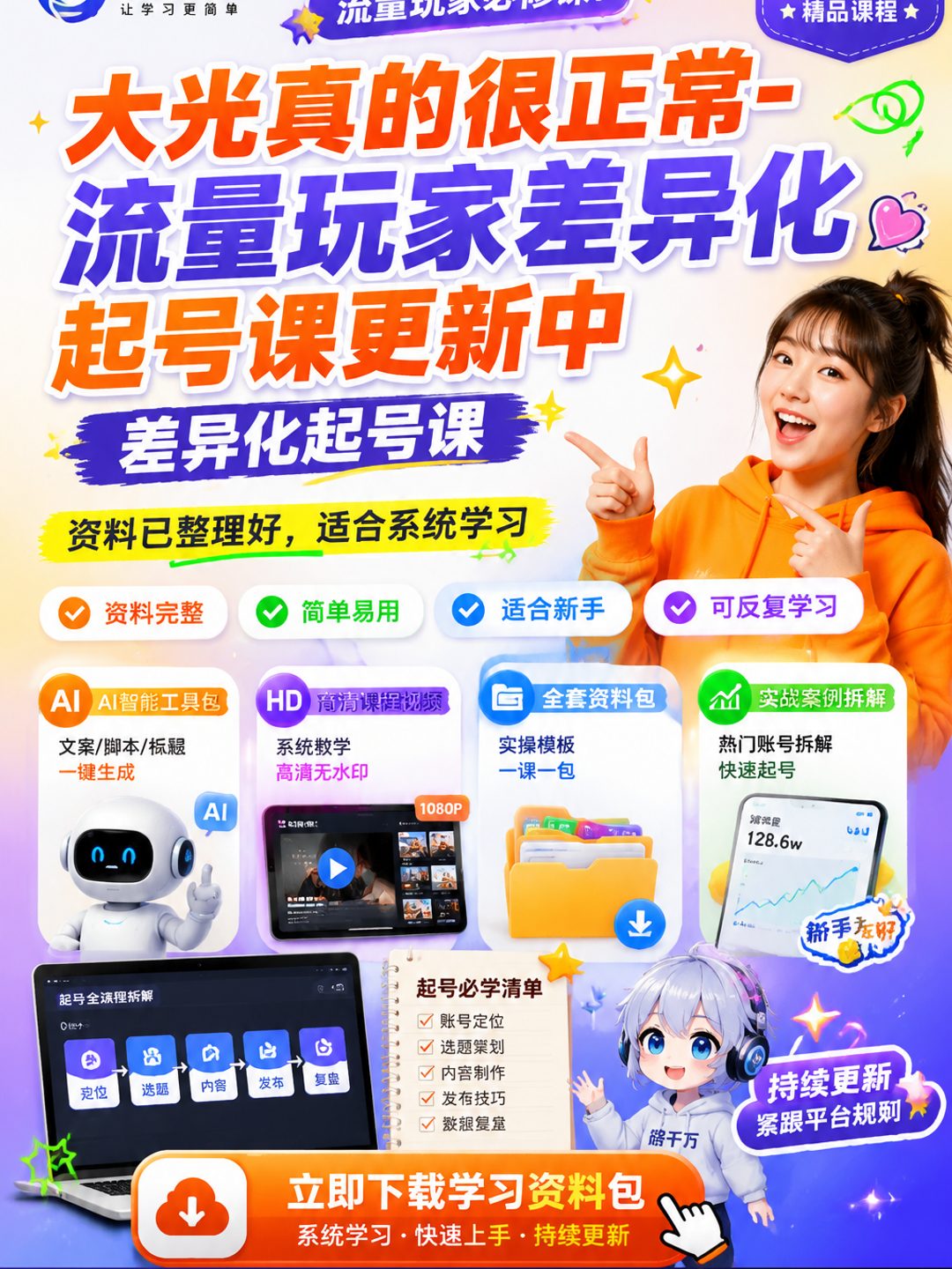 大光真的很正常-流量玩家差异化起号课更新中差异化起号课课程资料