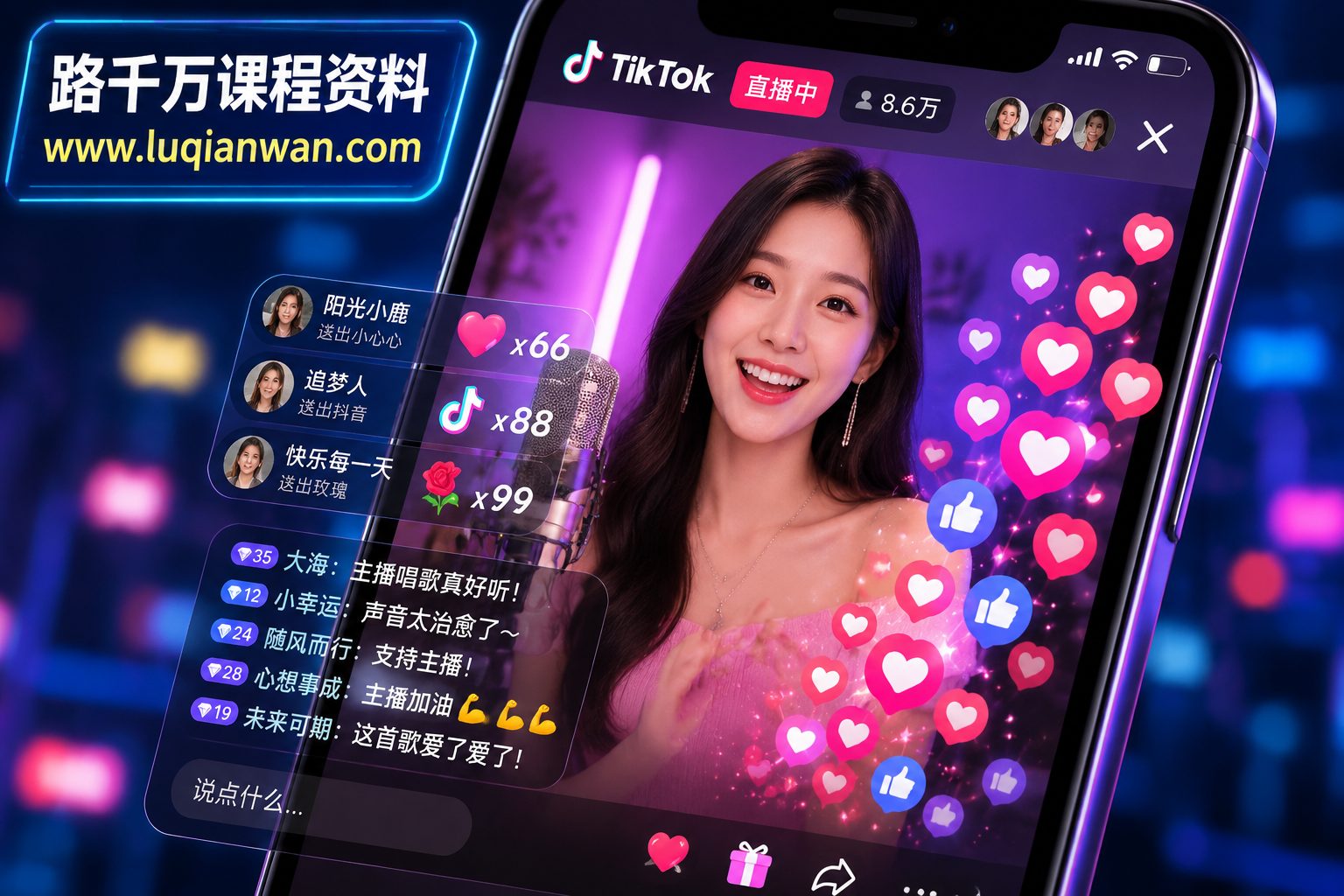 路千万课程资料 - TikTok无人直播手机推流效果
