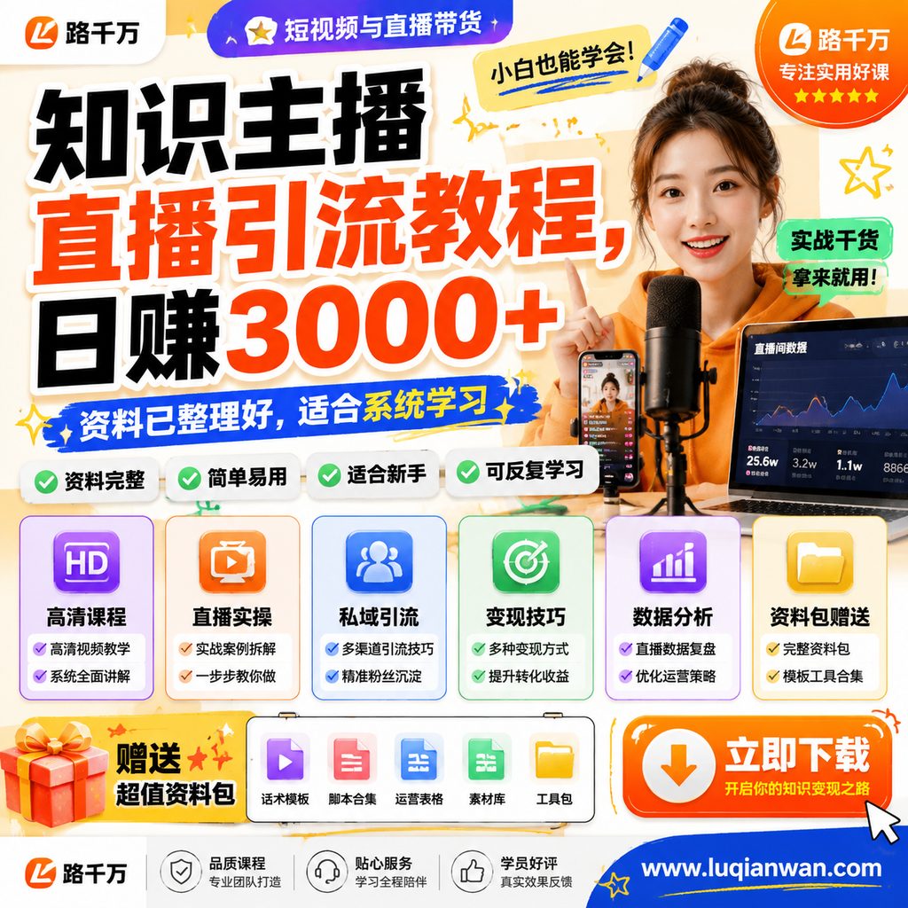 知识主播直播引流教程,日赚3000+课程主图