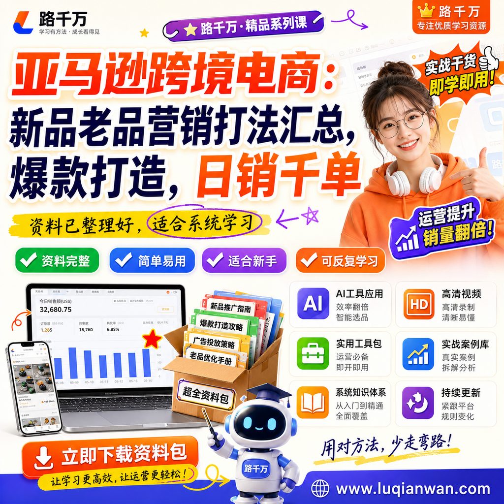 亚马逊跨境电商：新品老品营销打法汇总，爆款打造，日销千单课程主图