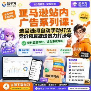 亚马逊站内广告系列课选品选词自动手动打法竞价预算课程资料：适合新手梳理思路的实操学习包