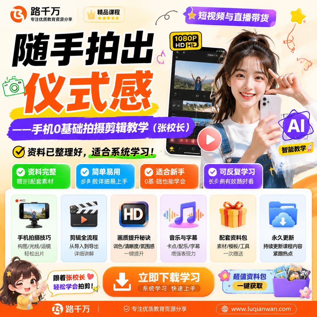 随手拍出仪式感——手机0基础拍摄剪辑教学（张校长）课程主图