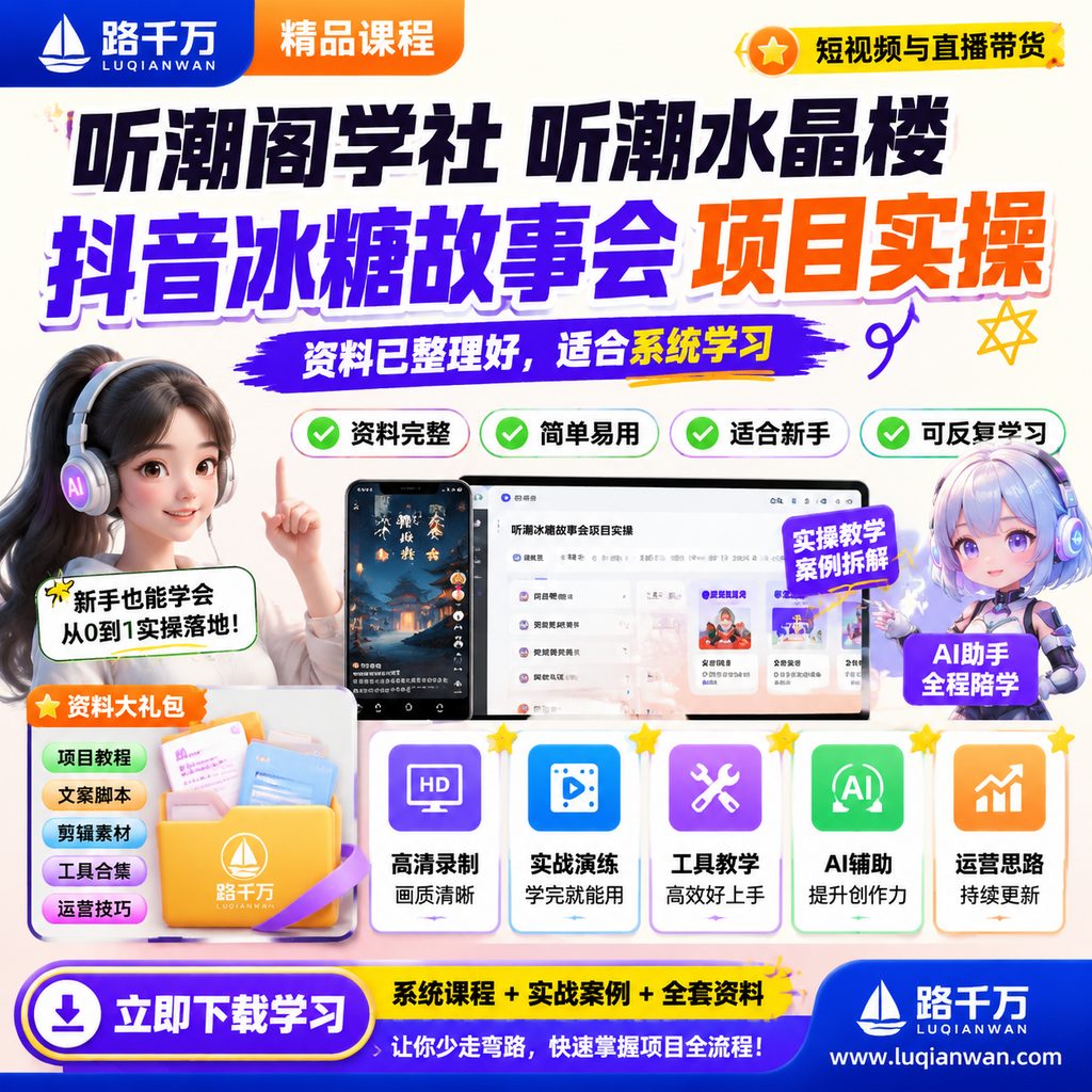 听潮阁学社听潮水晶楼抖音冰糖故事会项目实操课程主图