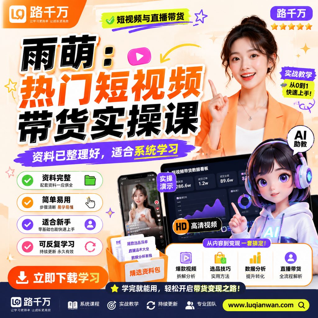 雨萌:热门短视频带货实操课课程主图