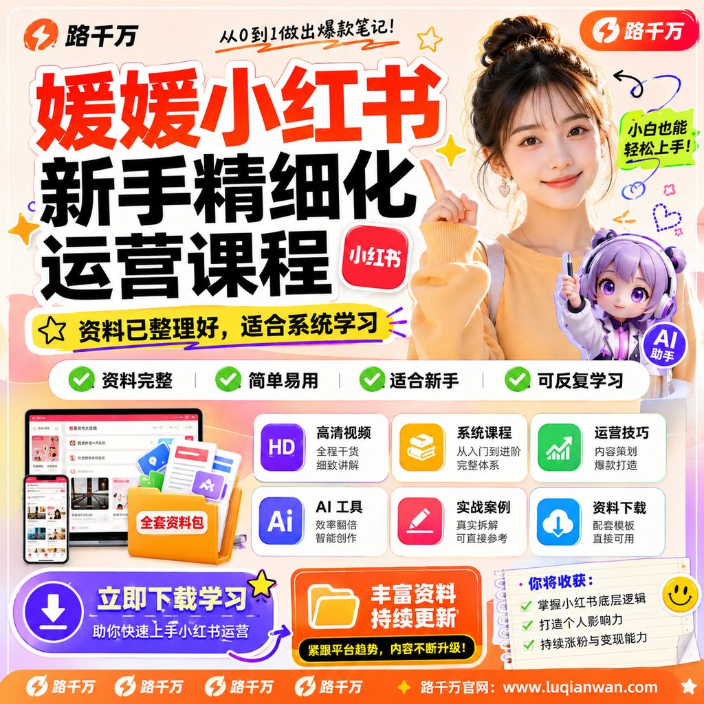 媛媛小红书新手精细化运营课程课程主图