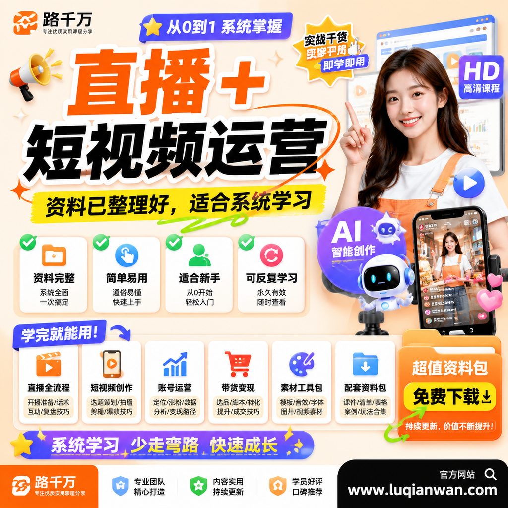 直播+短视频运营课程主图