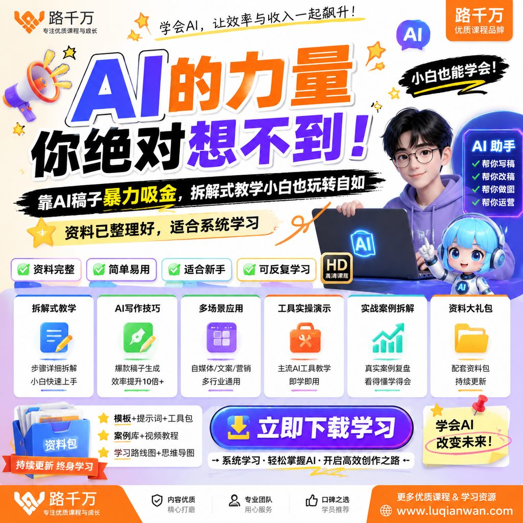 AI的力量你绝对想不到!靠AI稿子暴力吸金,拆解式教学小白也玩转自如课程主图