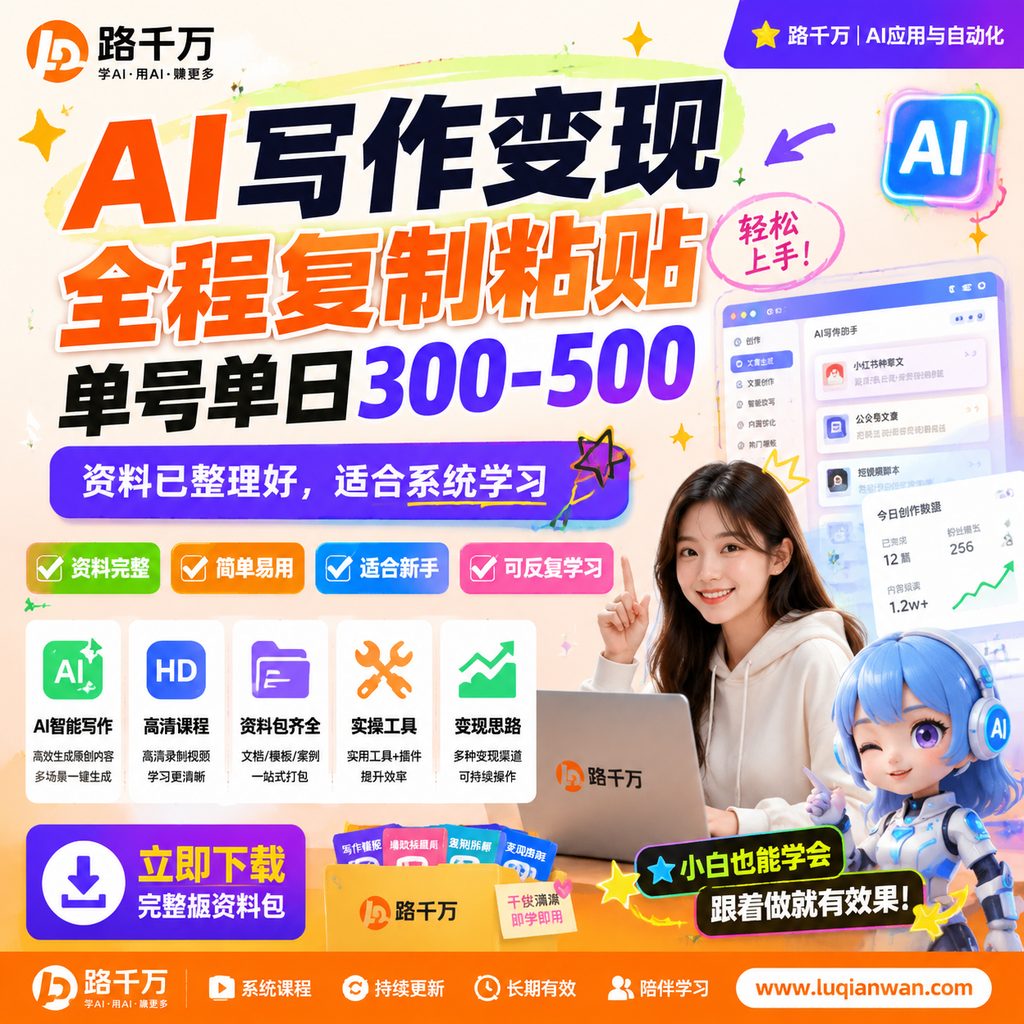 AI写作变现全程复制粘贴单号单日300-500课程主图