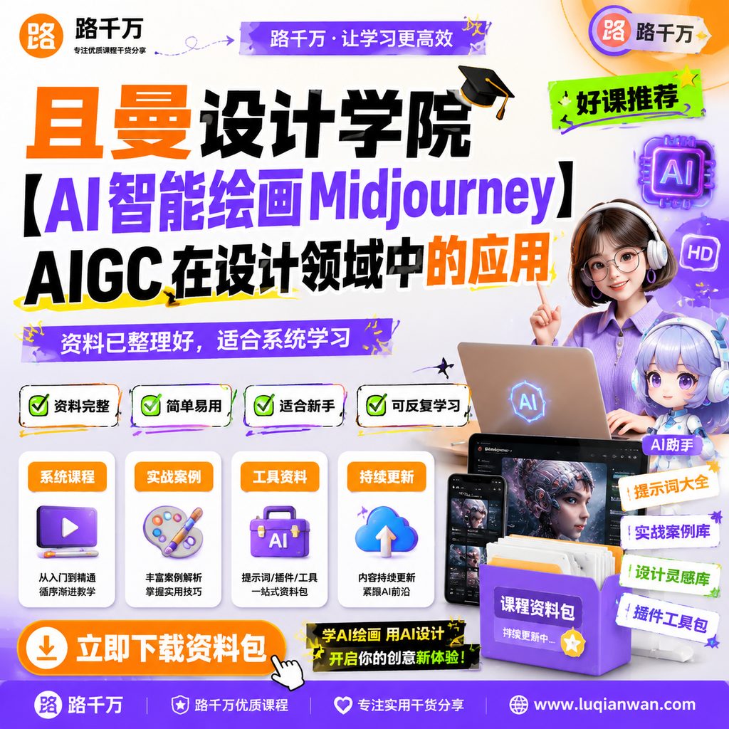 且曼设计学院【AI智能绘画Midjourney | AIGC 在设计领域中的应用】课程主图