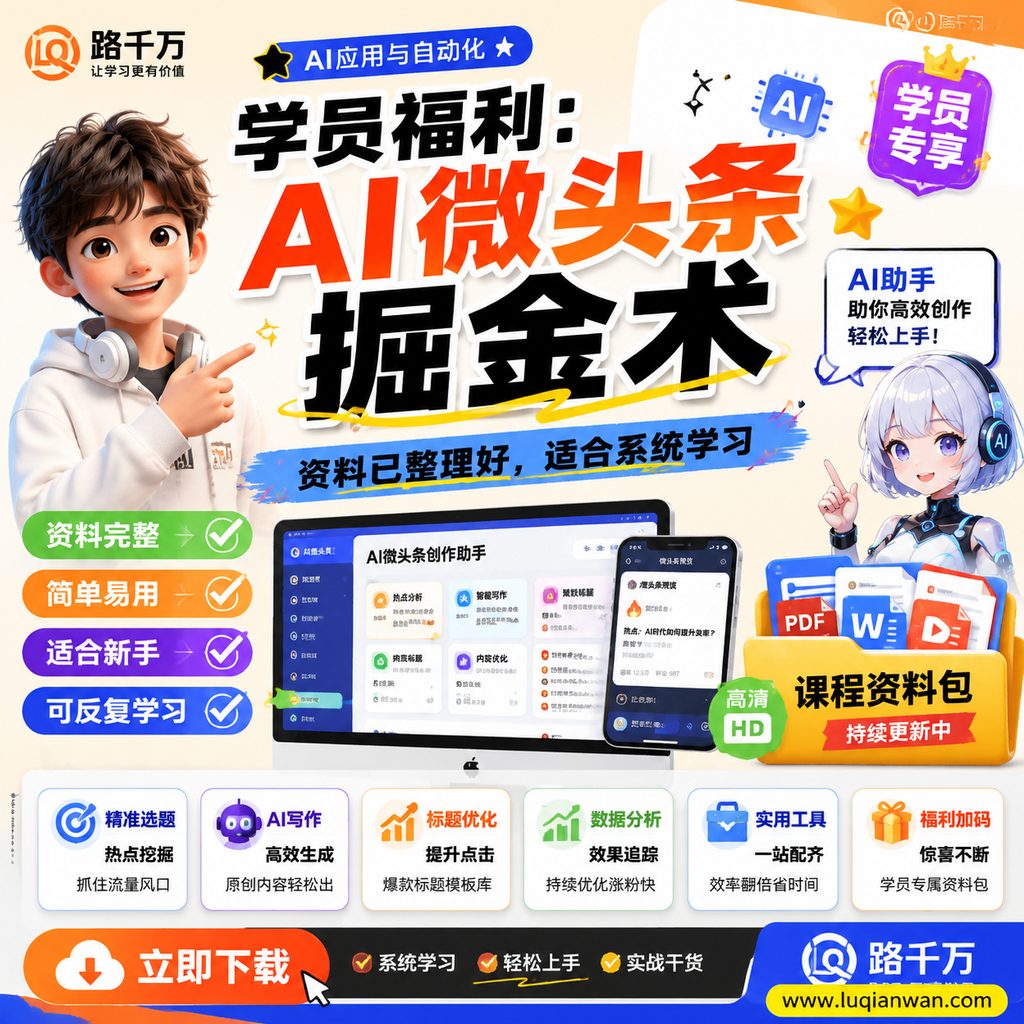 学员福利：AI微头条掘金术课程主图