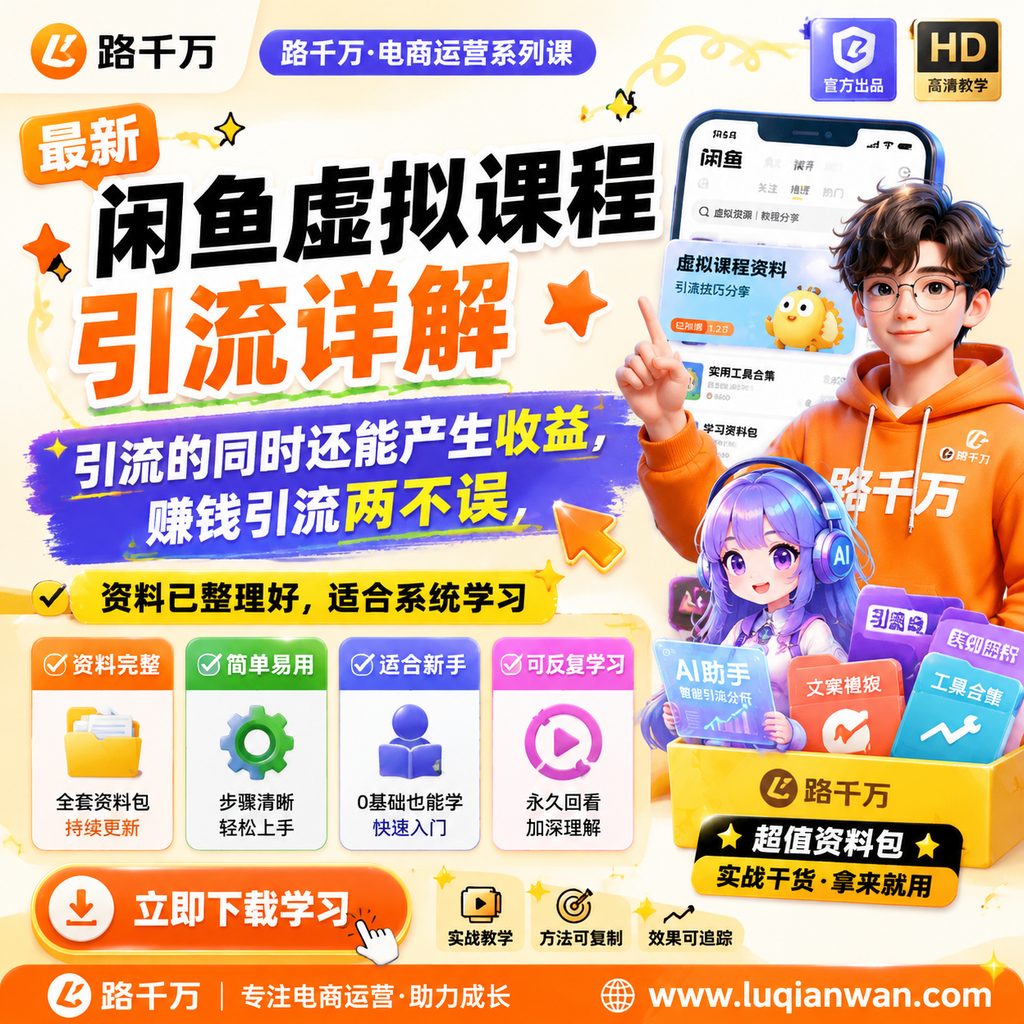 最新闲鱼虚拟课程引流详解，引流的同时还能产生收益，赚钱引流两不误课程主图