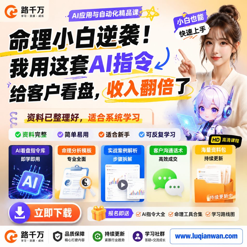 命理小白逆袭！我用这套AI指令给客户看盘，收入翻倍了课程主图