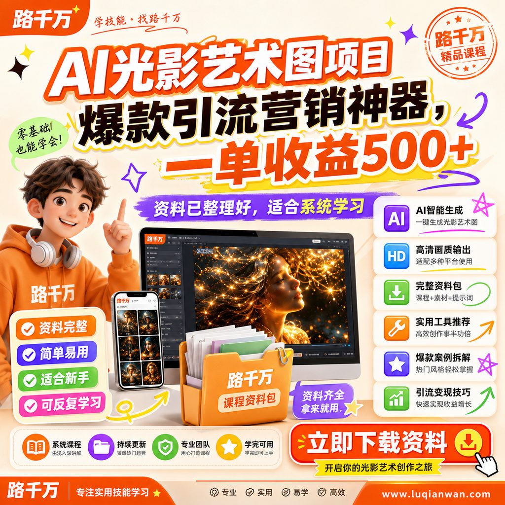 AI光影艺术图项目,爆款引流营销神器,一单收益500+课程主图