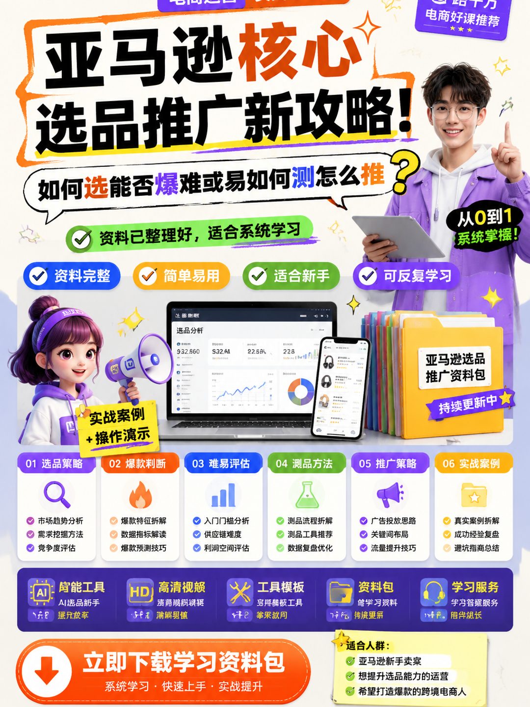 亚马逊核心选品推广新攻略！如何选能否爆难或易如何测怎么推课程资料