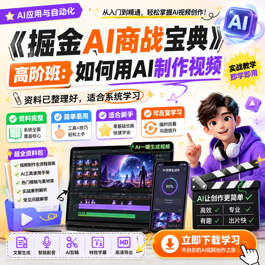 《掘金AI商战宝典》高阶班:如何用AI制作视频课程主图