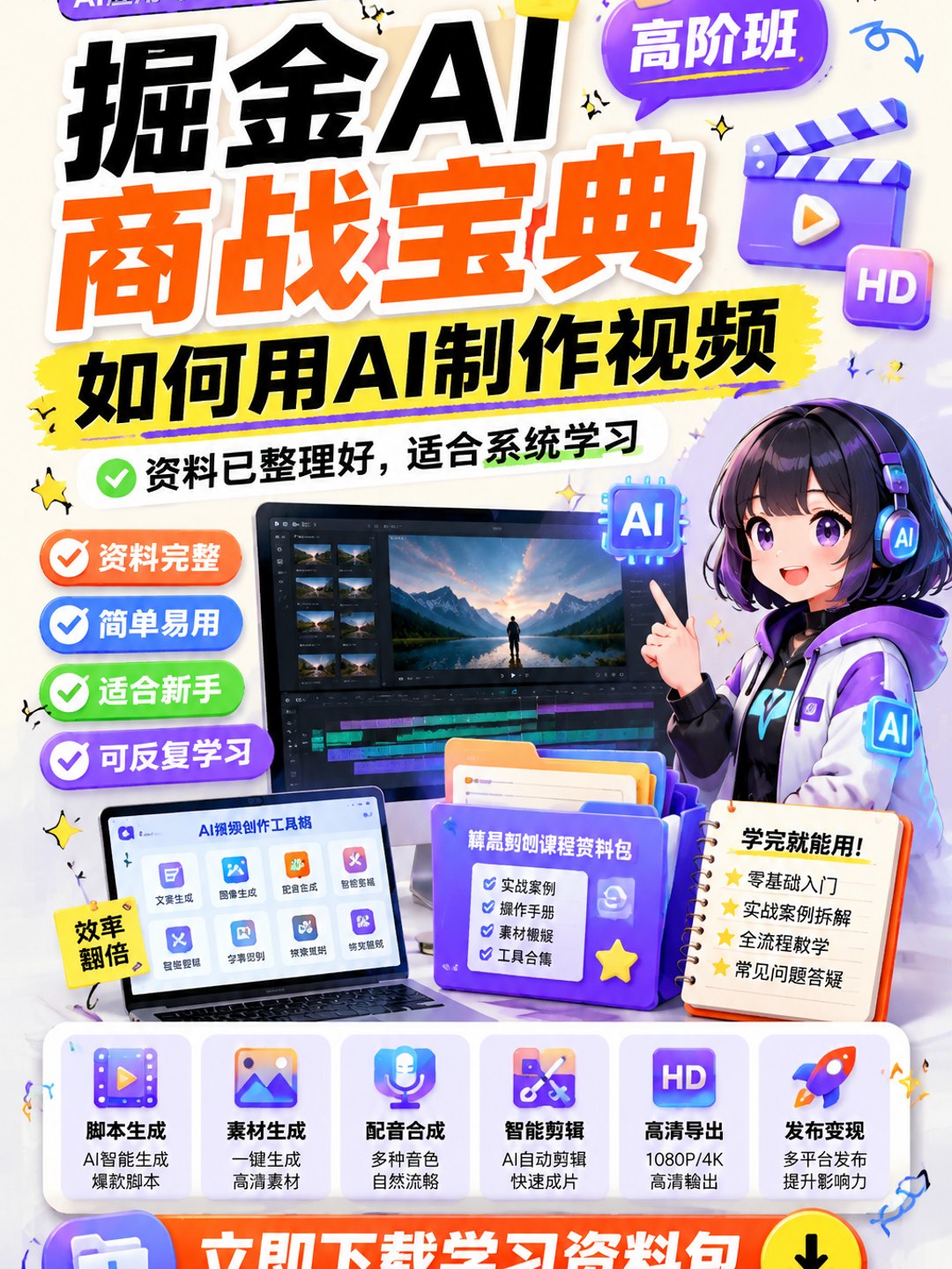 《掘金AI商战宝典》高阶班:如何用AI制作视频课程资料