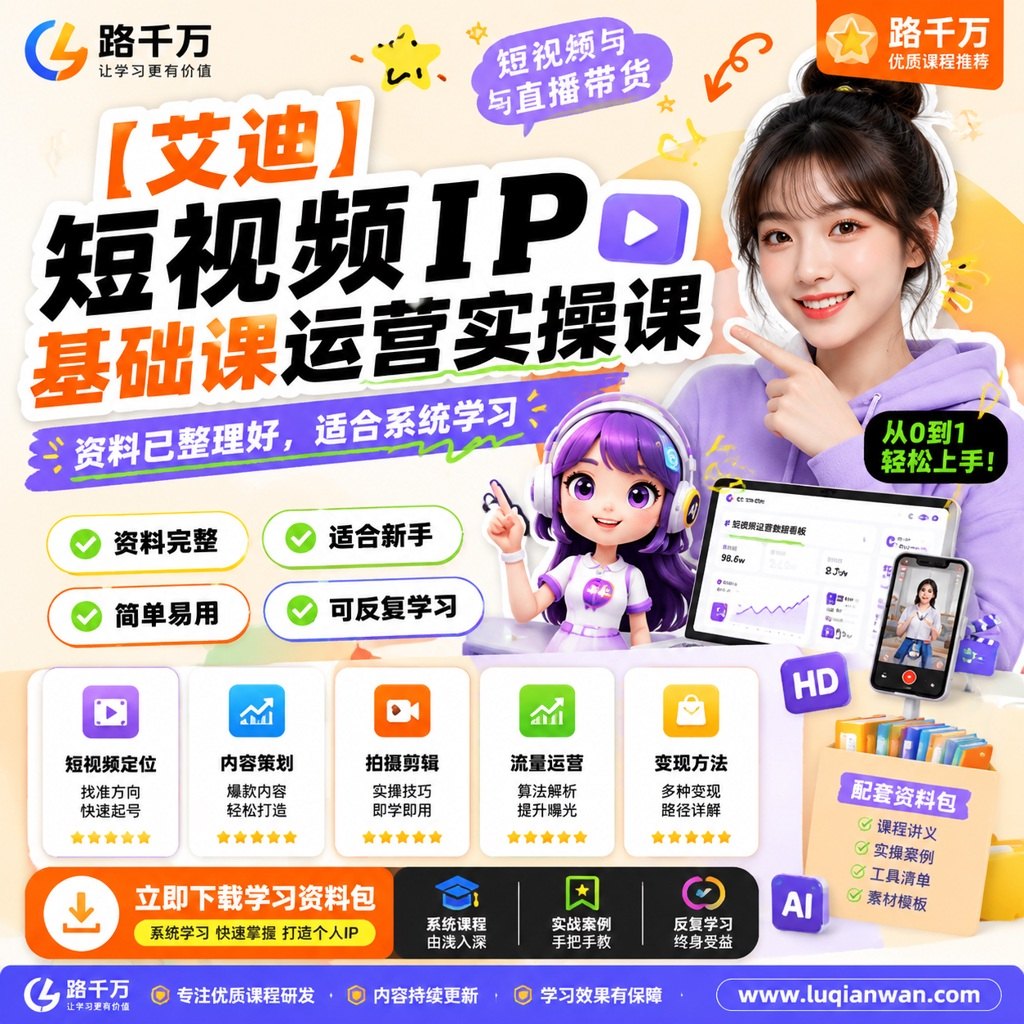 【艾迪】短视频IP基础课运营实操课课程主图