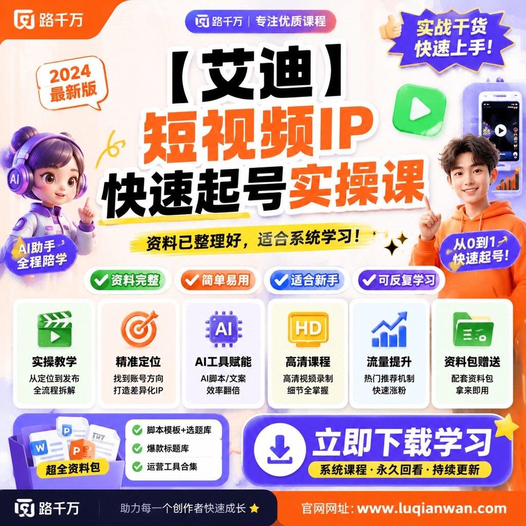 【艾迪】短视频IP快速起号实操课课程主图