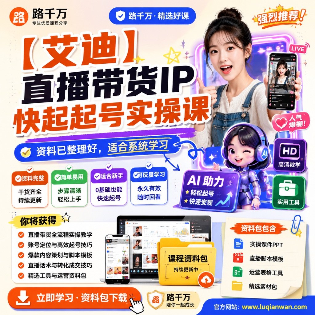 【艾迪】直播带货IP快起起号实操课课程主图