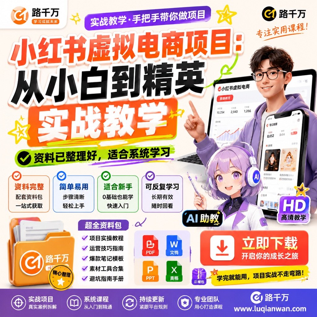 《小红书虚拟电商项目:从小白到精英》实战教学课程主图