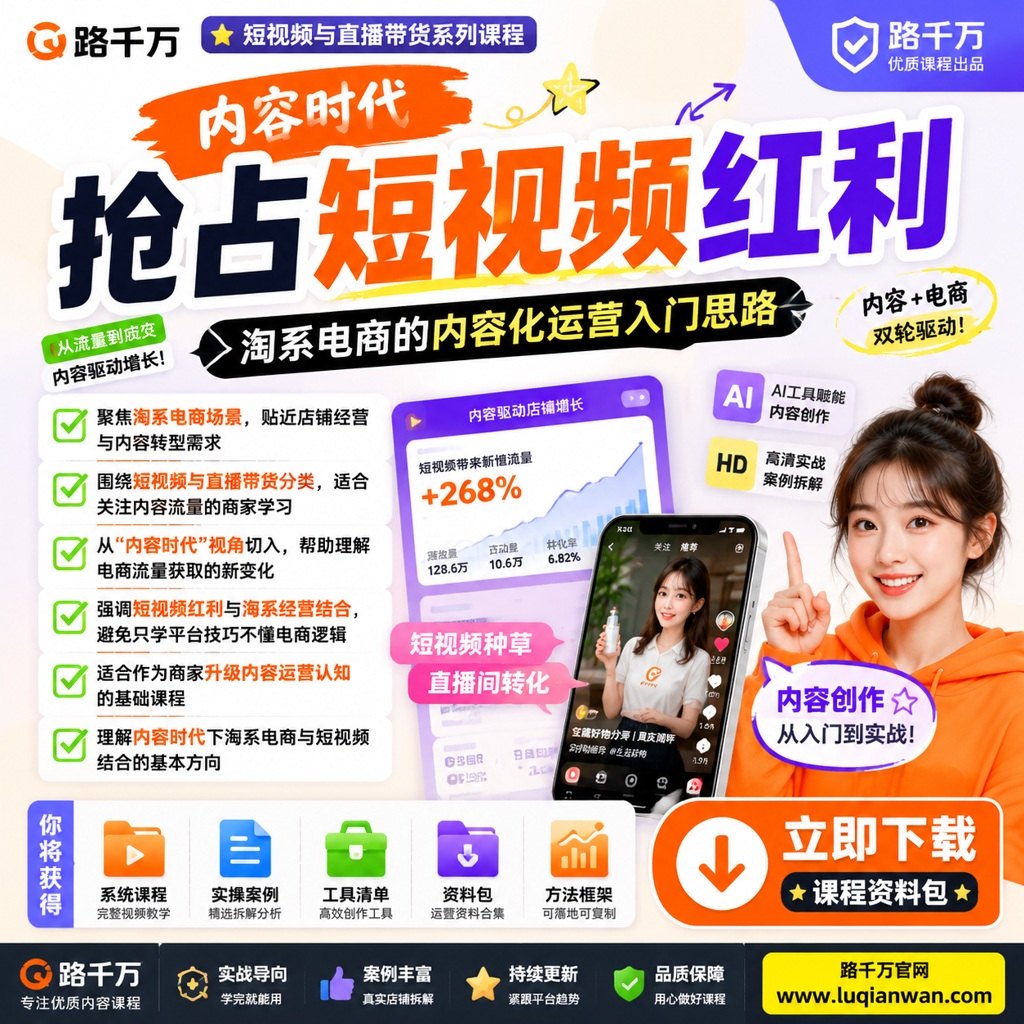 “内容时代”，淘系电商如何快速抢占短视频红利（玺承）课程主图