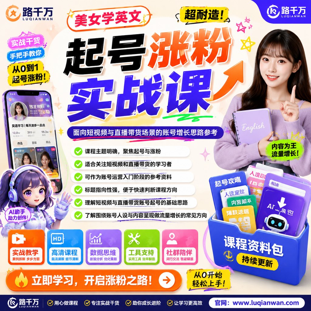 “美女学英文”，超耐造起号、涨万粉教程课程主图