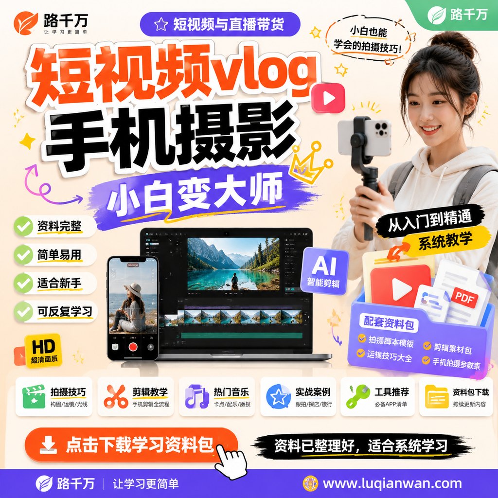 《短视频vlog手机摄影》小白变大师课程主图