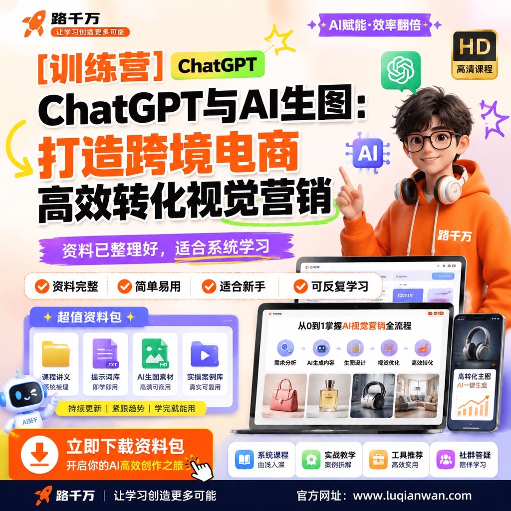 【训练营】ChatGPT与AI生图:打造跨境电商高效转化视觉营销课程主图