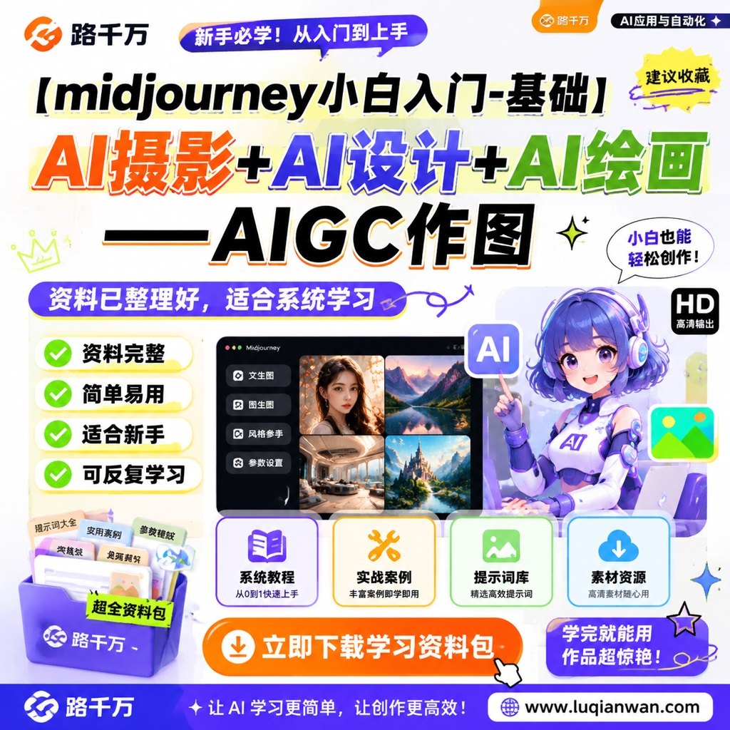 【midjourney小白入门-基础】AI摄影+AI设计+AI绘画-—AIGC作图课程主图