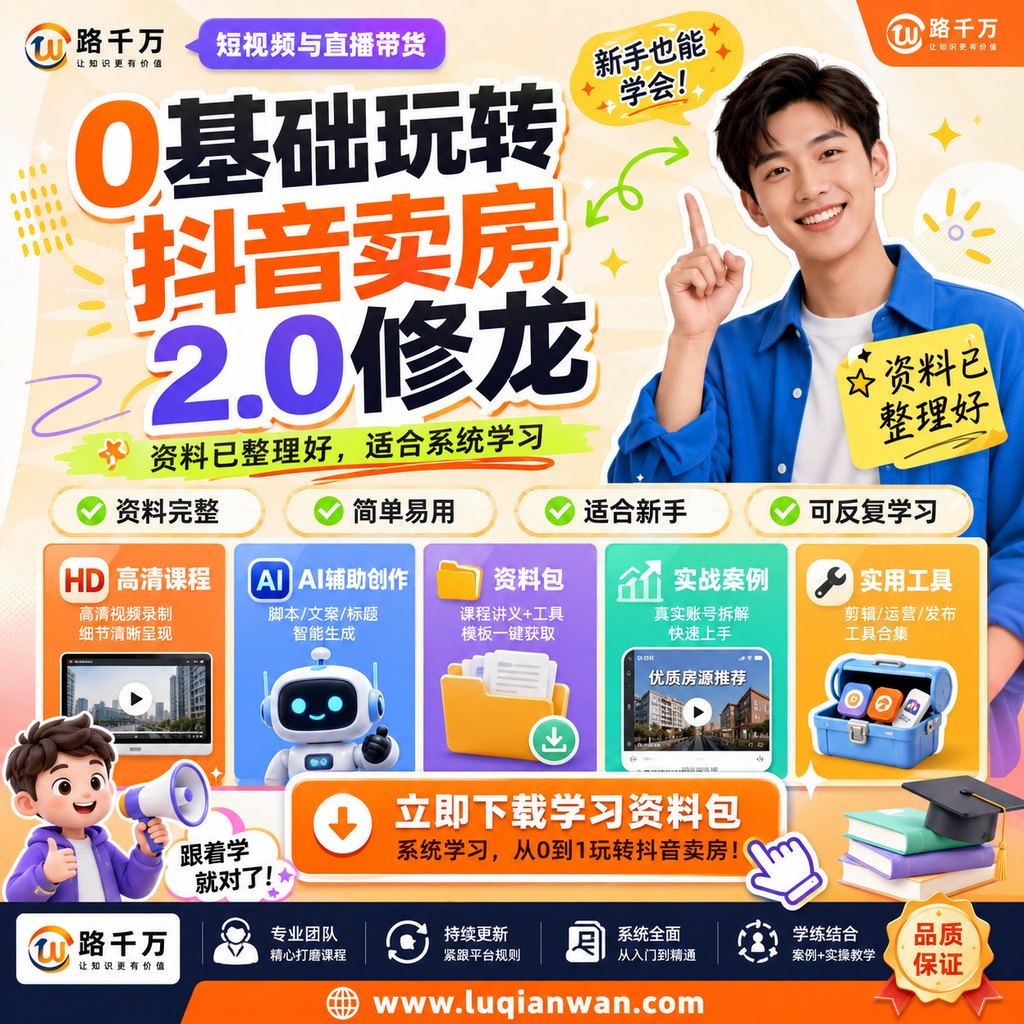 0基础玩转抖音卖房2.0修龙课程主图