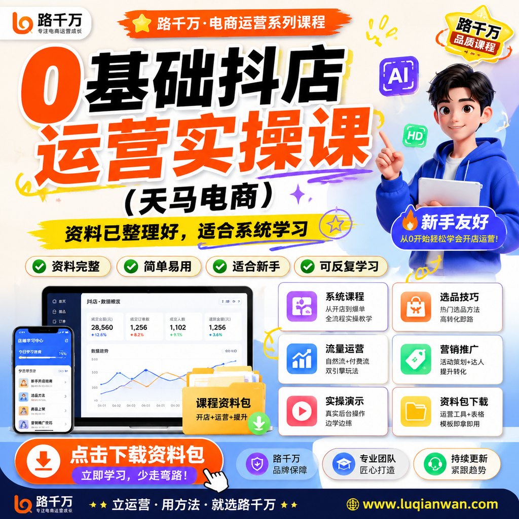 0基础抖店运营实操课（天马电商）课程主图
