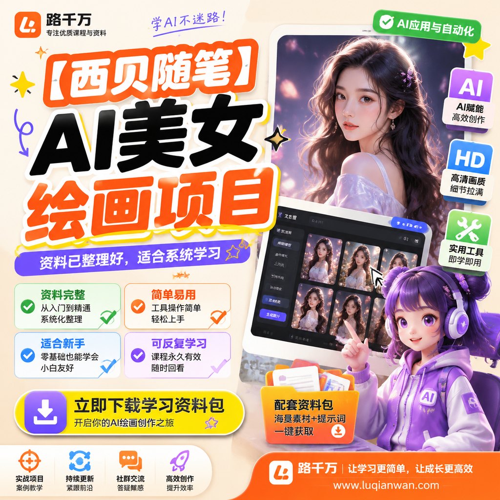 【西贝随笔】AI美女绘画项目课程主图