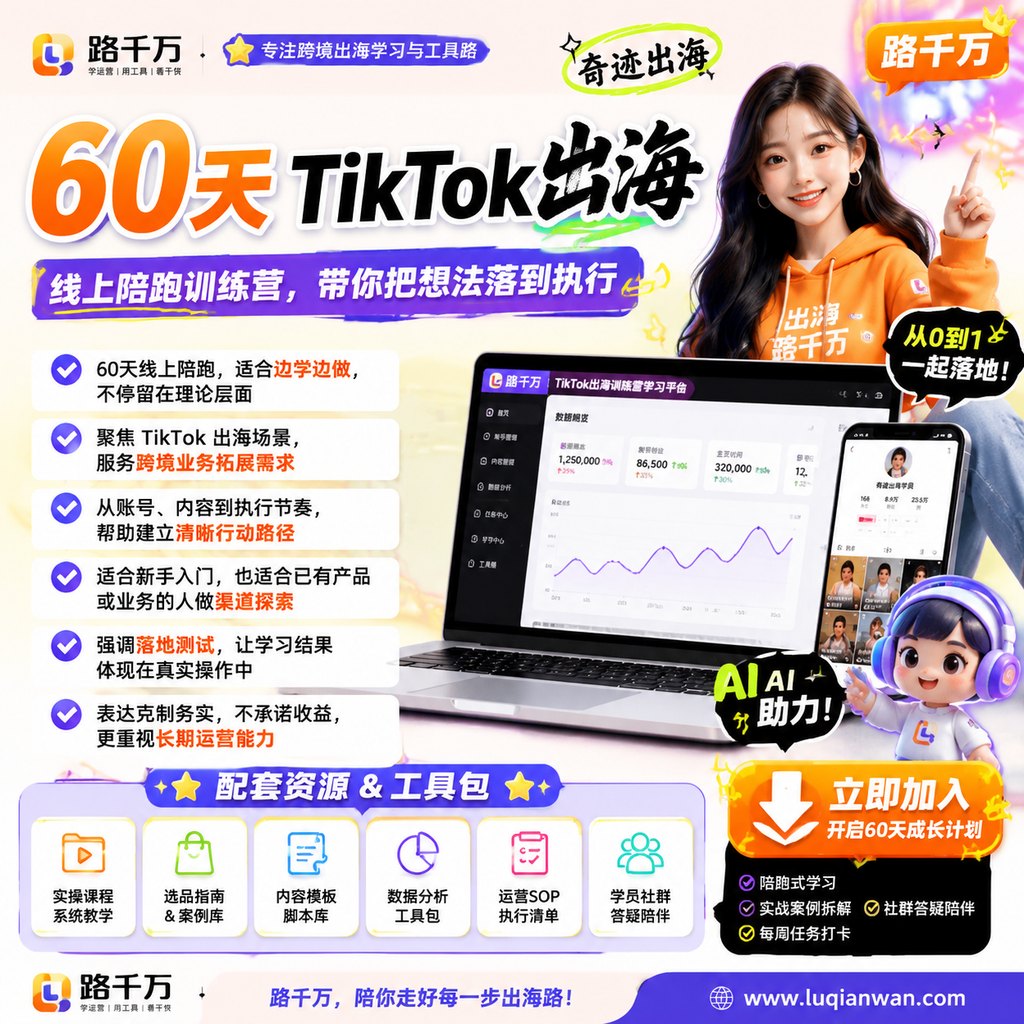 【Tiktok线上60天落地陪跑训练营】奇迹出海课程主图