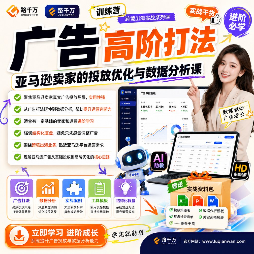 【训练营】亚马逊大卖家-广告高阶打法与数据分析课程主图