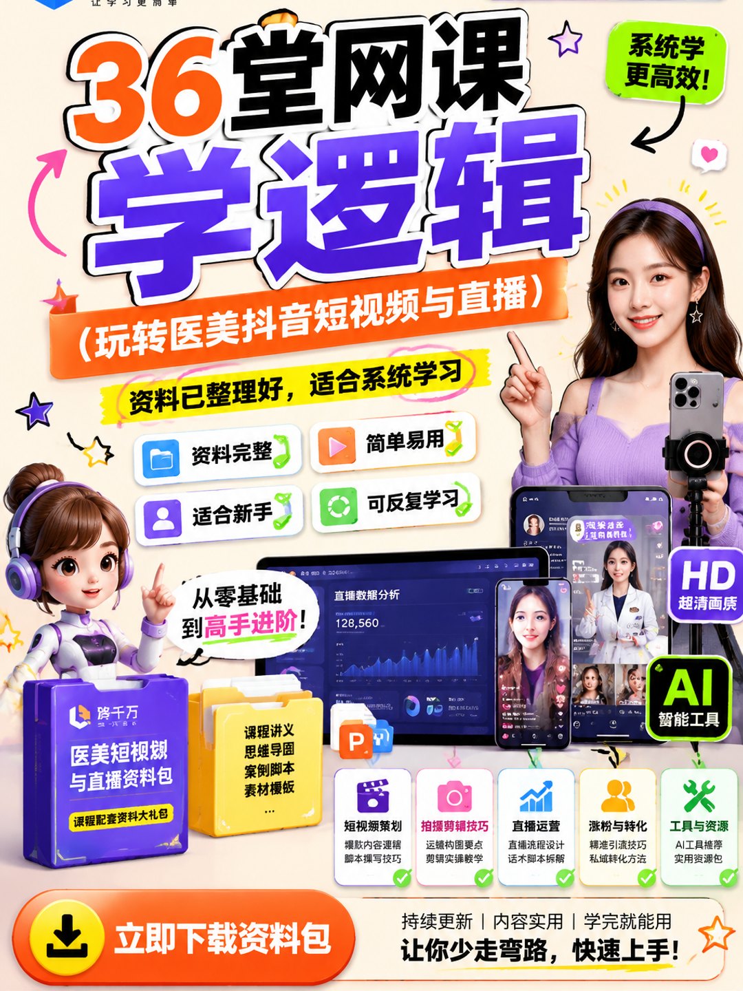 36堂网课学逻辑（玩转医美抖音短视频与直播）课程资料