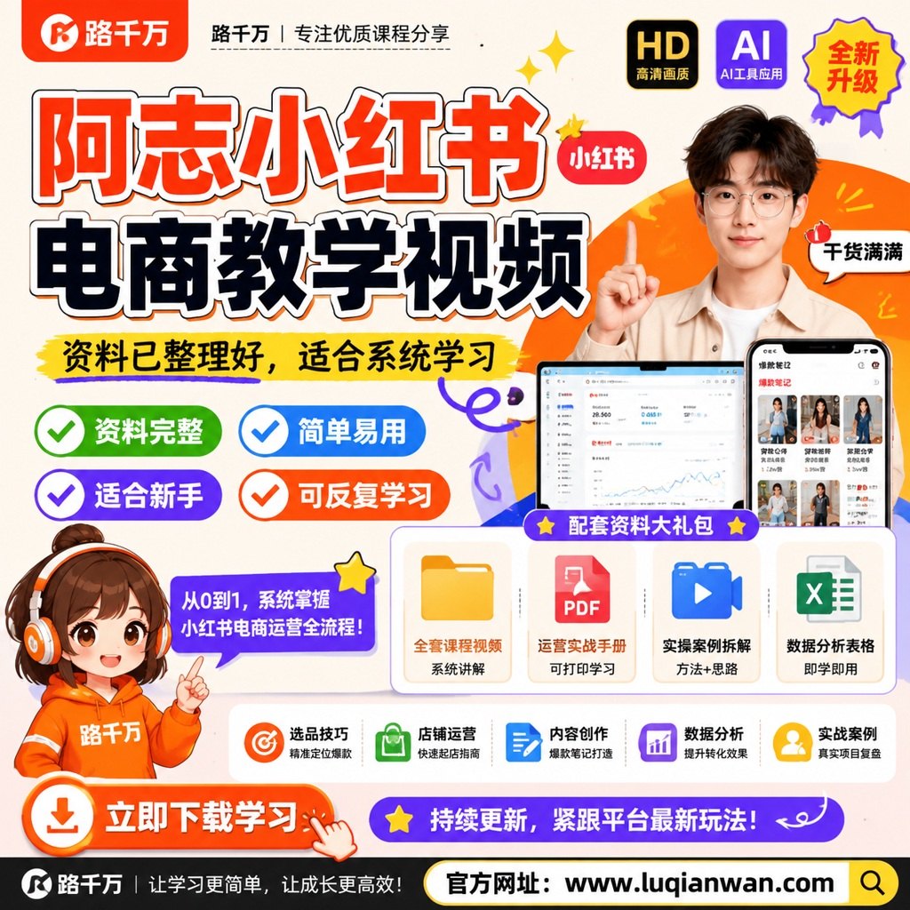 阿志小红书电商教学视频课程主图